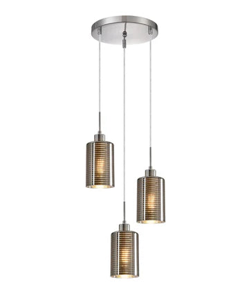 ESPEJO1: Interior Iron & Chrome /Rose Gold Oblong Glass with Line Effect Pendant Lights Chrome Mutiple Round Base Pendant