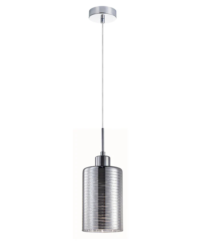 ESPEJO1: Interior Iron & Chrome /Rose Gold Oblong Glass with Line Effect Pendant Lights Chrome Single Pendant
