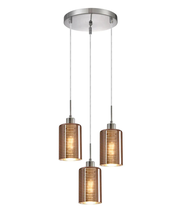 ESPEJO1: Interior Iron & Chrome /Rose Gold Oblong Glass with Line Effect Pendant Lights Rose Gold Mutiple Round Base Pendant