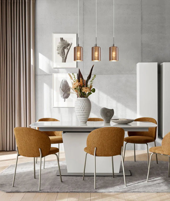 ESPEJO1: Interior Iron & Chrome /Rose Gold Oblong Glass with Line Effect Pendant Lights Pendant