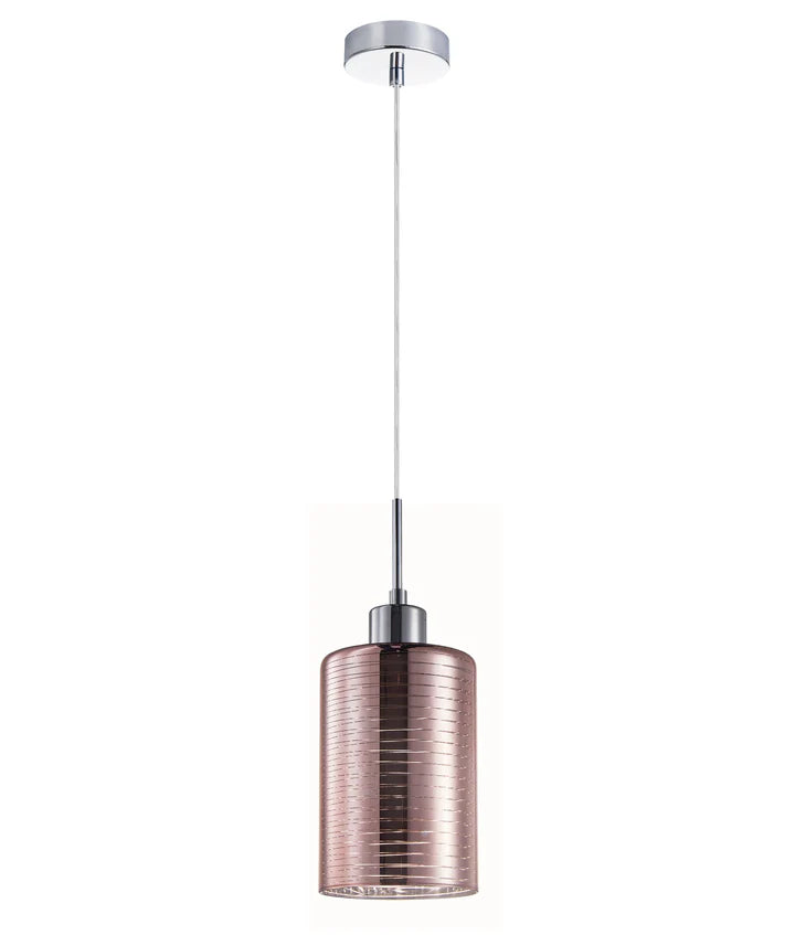 ESPEJO1: Interior Iron & Chrome /Rose Gold Oblong Glass with Line Effect Pendant Lights Rose Gold Single Pendant