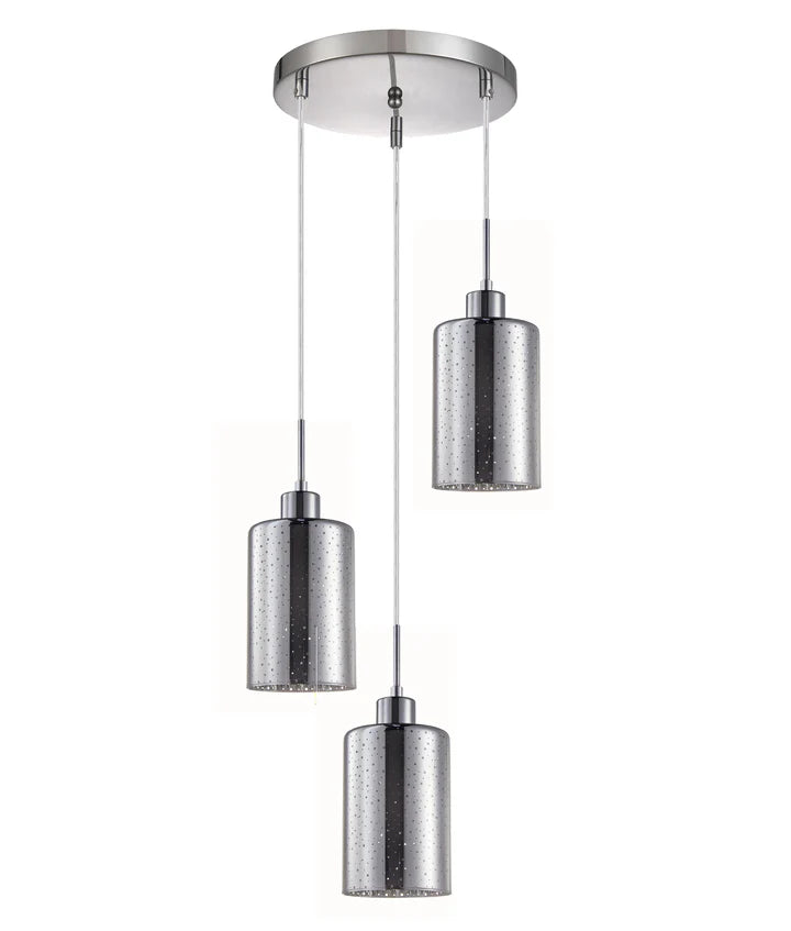 ESPEJO3: Interior Iron & Chrome/Rose Gold Oblong Glass with Dotted Effect Pendant Lights Chrome Multiple Round Base Pendant