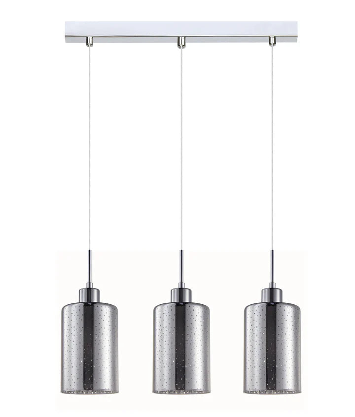 ESPEJO3: Interior Iron & Chrome/Rose Gold Oblong Glass with Dotted Effect Pendant Lights Chrome Multiple Bar Base Pendant