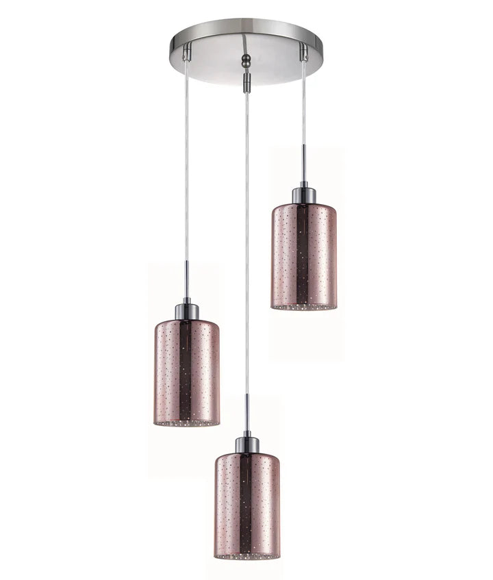 ESPEJO3: Interior Iron & Chrome/Rose Gold Oblong Glass with Dotted Effect Pendant Lights Rose Gold Multiple Round Base Pendant