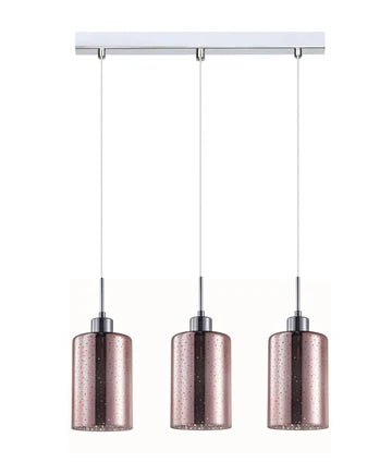 ESPEJO3: Interior Iron & Chrome/Rose Gold Oblong Glass with Dotted Effect Pendant Lights Rose Gold Multiple Bar Base Pendant