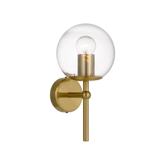 TELBIX ETERNA 1 LIGHT WALL LAMP ANTIQUE GOLD CLEAR WALL LIGHT