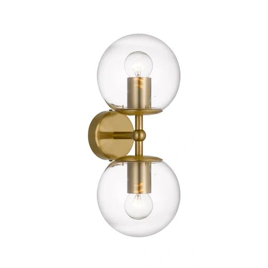 TELBIX ETERNA 2 LIGHTS WALL LAMP ANTIQUE GOLD CLEAR WALL LIGHT