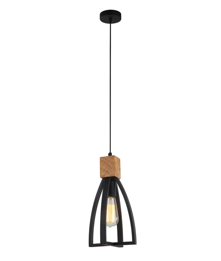 FARO: Wood Convex Cone Pendant Lights Black Pendant