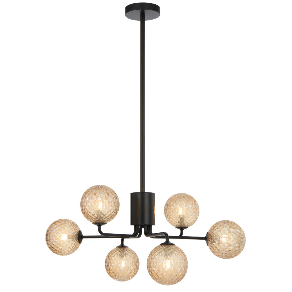 FELTON 6 LIGHT PENDANT BLACK Amber Tear Pendant
