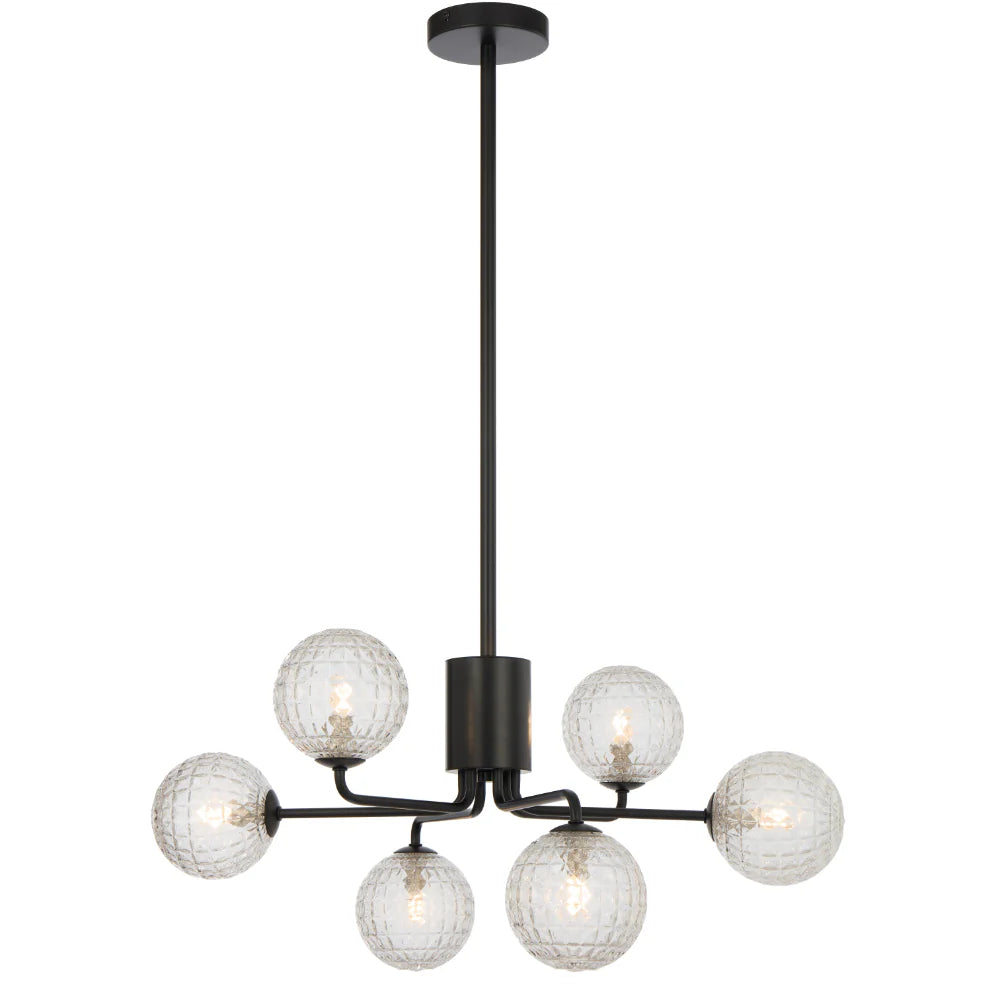 FELTON 6 LIGHT PENDANT BLACK Clear Prism Pendant
