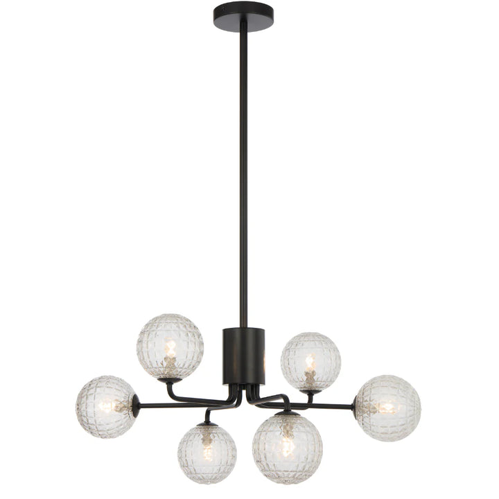 FELTON 6 LIGHT PENDANT BLACK Clear Prism Pendant