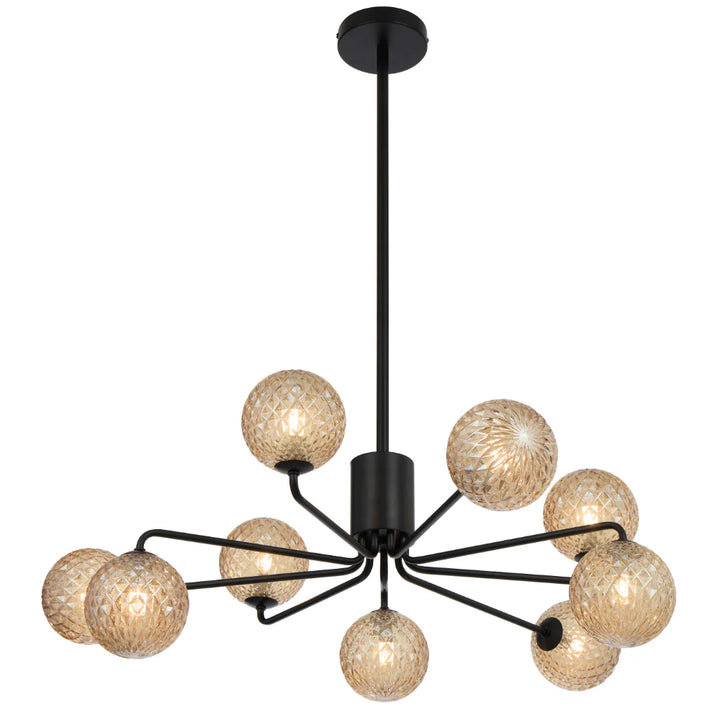 FELTON 9 LIGHT PENDANT BLACK Amber Tear Pendant