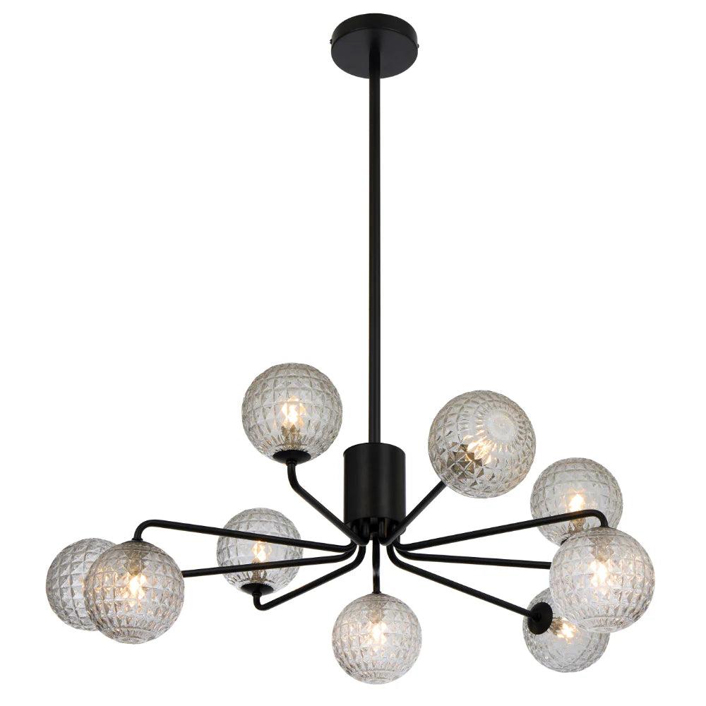 FELTON 9 LIGHT PENDANT BLACK Clear Prism Pendant