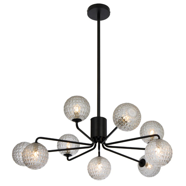 FELTON 9 LIGHT PENDANT BLACK Clear Prism Pendant