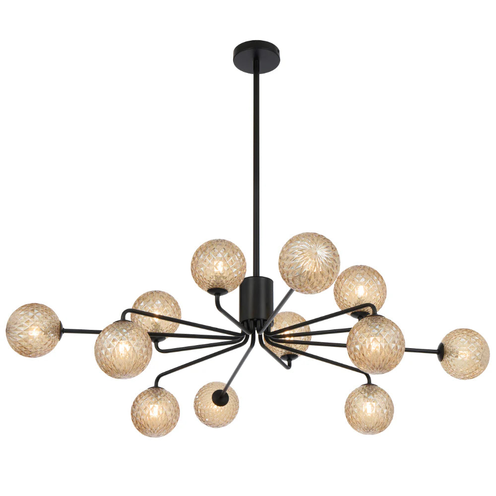 FELTON 12 LIGHT PENDANT BLACK Amber Tear Pendant