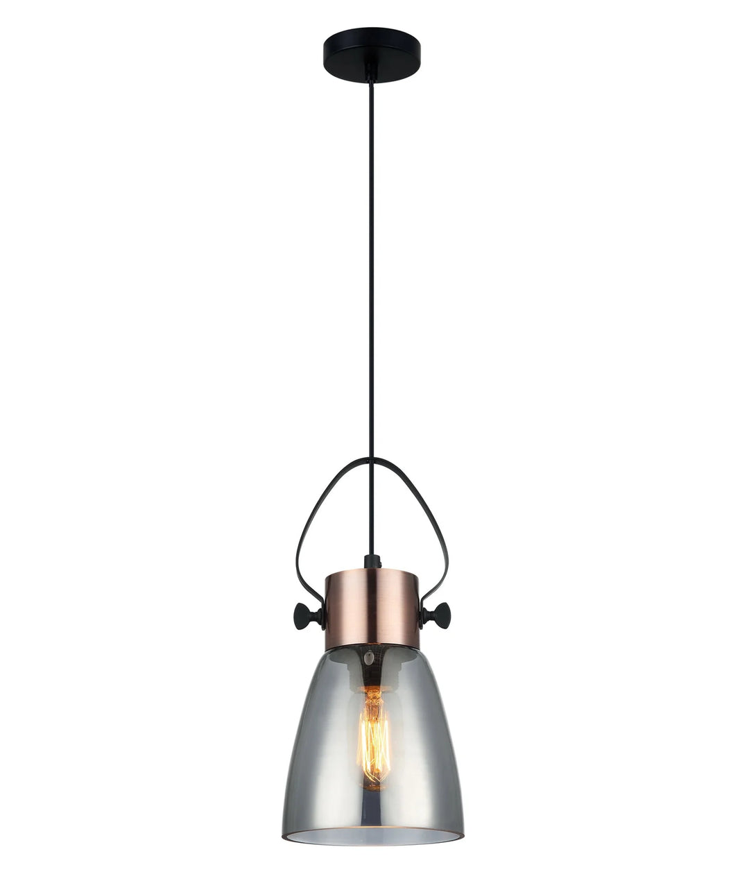 FUMOSO: Smokey Black Mirror Finish Glass Ellipse Shape Pendant Light Pendant