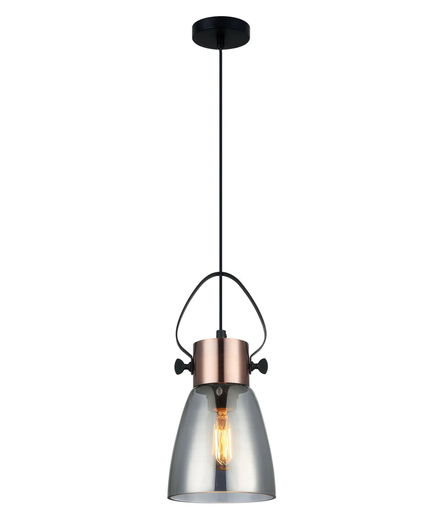 FUMOSO: Smokey Black Mirror Finish Glass Ellipse Shape Pendant Light Pendant