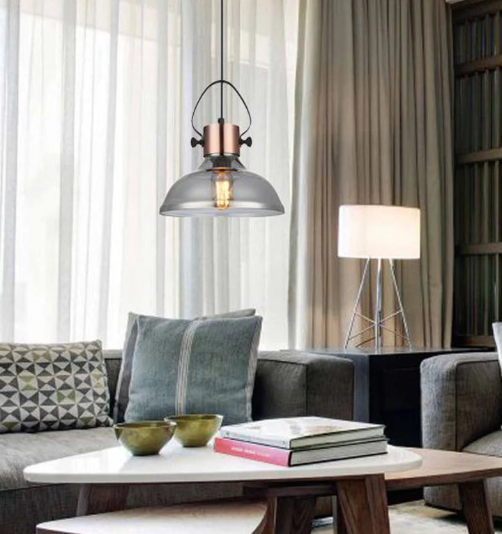 FUMOSO: Retro Smokey Black Mirror Finish Glass Dome Shape Pendant Light Pendant