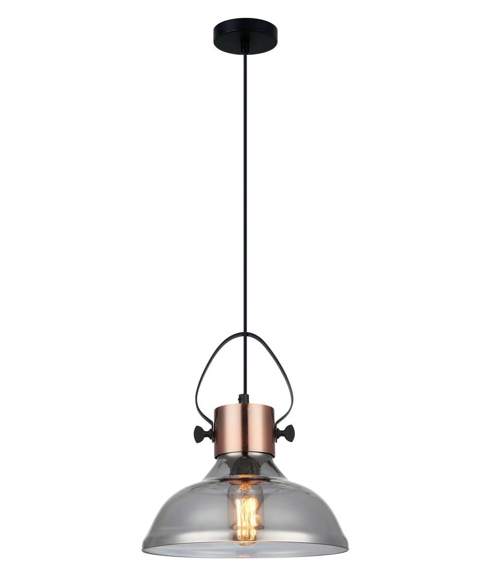 FUMOSO: Retro Smokey Black Mirror Finish Glass Dome Shape Pendant Light Pendant