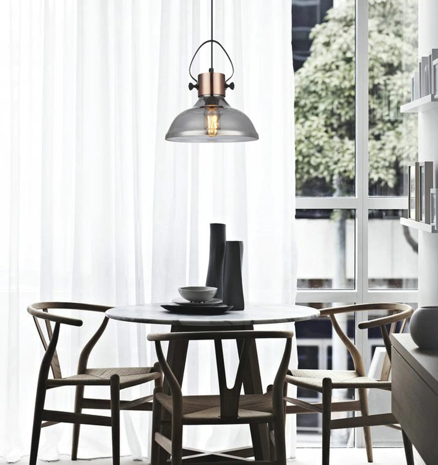 FUMOSO: Retro Smokey Black Mirror Finish Glass Dome Shape Pendant Light Pendant