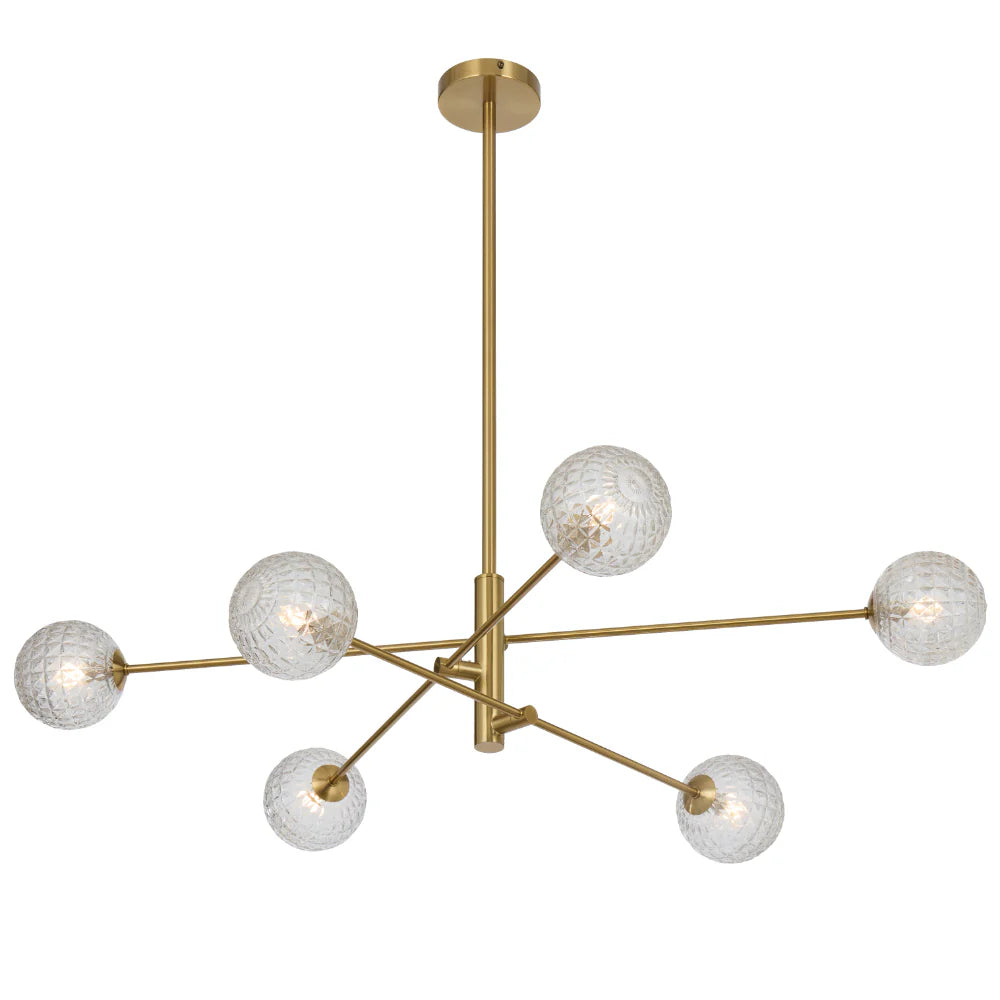 GASTON 6 LIGHT PENDANT ANTIQUE GOLD Clear Prism Pendant