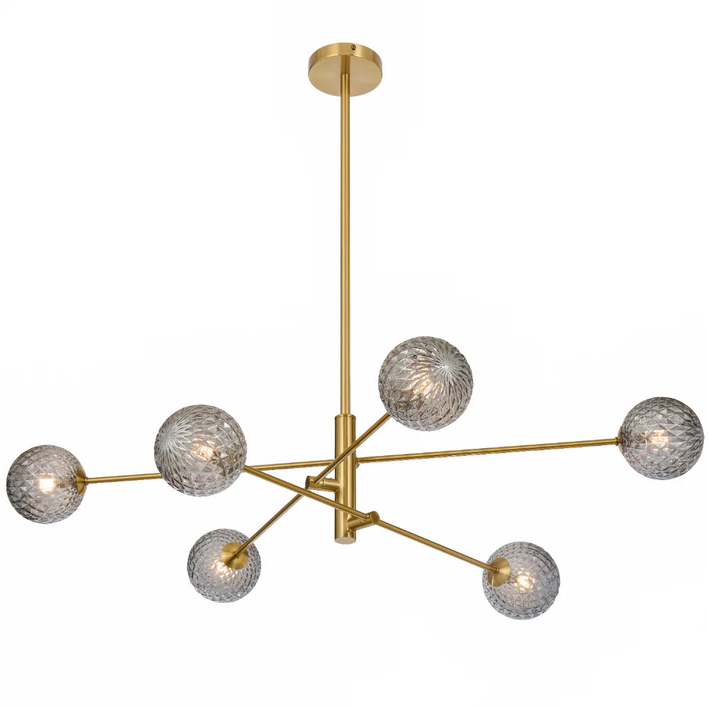 GASTON 6 LIGHT PENDANT ANTIQUE GOLD Smoke Tear Pendant