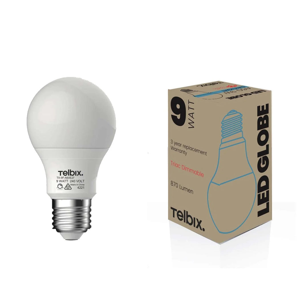 E27 A60 9w LED GLOBE OPAL DIM GLOBES