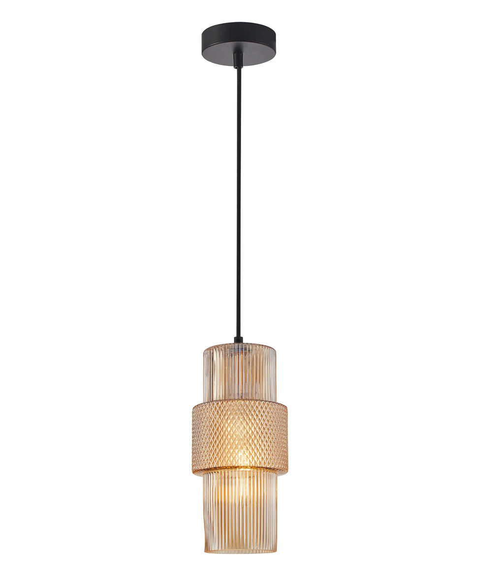 HUECA: Interior Double Cylinder Ribbed with Segment Pendant Lights Amber Pendant