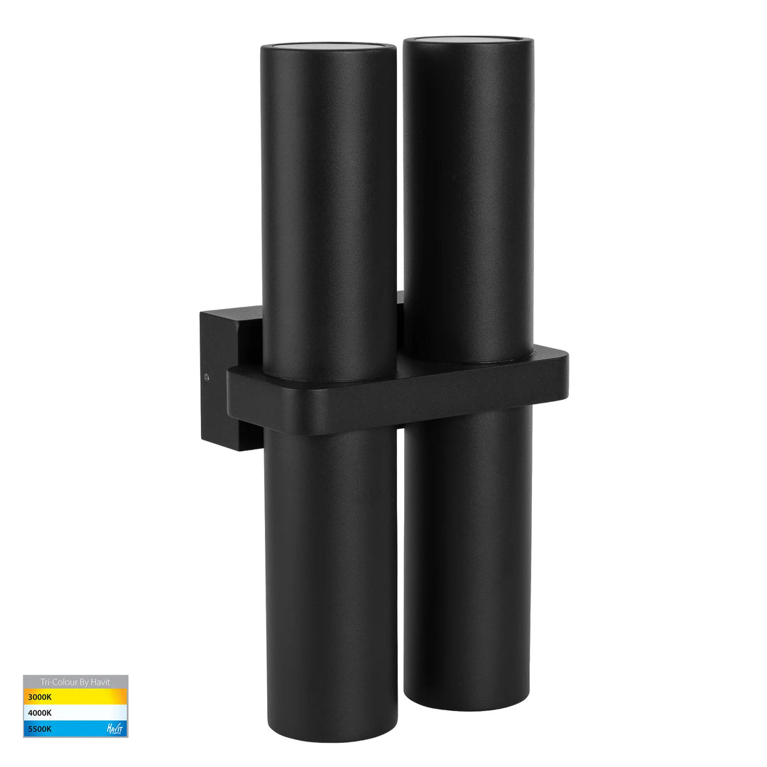 HV10292T - Luz Black/White TRI Colour Double Up & Down Wall Pillar Lights Black Wall light