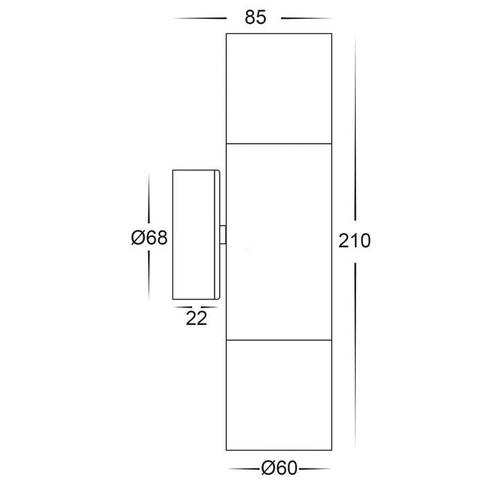 HV1055T- Tivah Solid Brass TRI Colour Up & Down Wall Pillar Lights WALL LIGHT