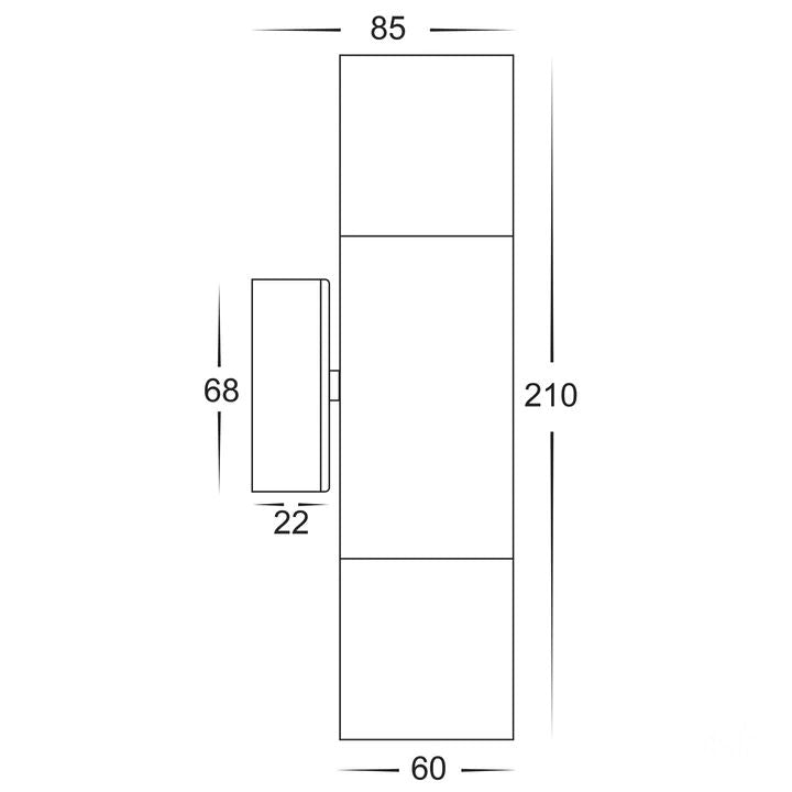 HV1085T- Tivah Titanium Aluminium TRI Colour Up & Down Wall Pillar Lights WALL LIGHT