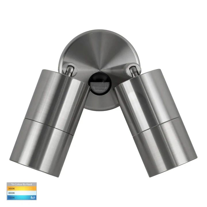 HV1305T-PIR Tivah 316 Stainless Steel TRI Colour Double Adjustable Spot Lights with Sensor WALL LIGHT