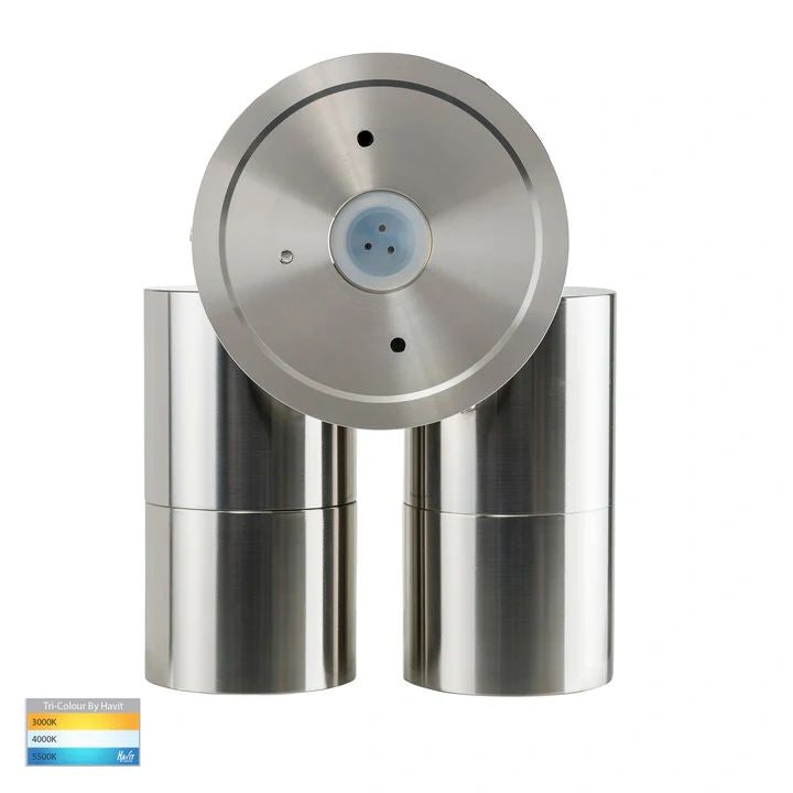 HV1305T-PIR Tivah 316 Stainless Steel TRI Colour Double Adjustable Spot Lights with Sensor WALL LIGHT