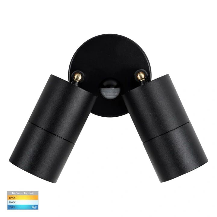 HV1325T-PIR- Tivah Aluminium Black TRI Colour Double Adjustable Spot Lights with Sensor WALL LIGHT