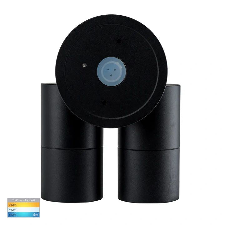 HV1325T-PIR- Tivah Aluminium Black TRI Colour Double Adjustable Spot Lights with Sensor WALL LIGHT