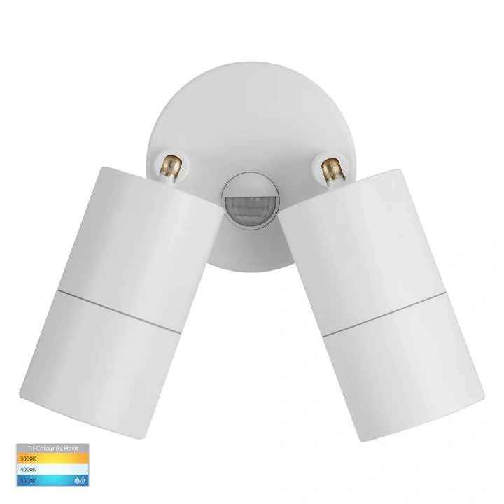 HV1335T-PIR- Tivah Aluminium White TRI Colour Double Adjustable Spot Lights with Sensor WALL LIGHT
