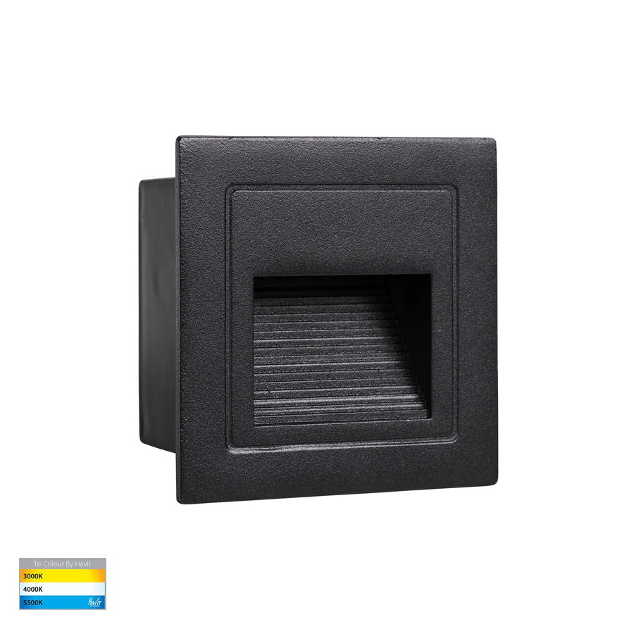 HV3112T-240V/12V - Trin Black Square Recessed LED Step Light Black step light