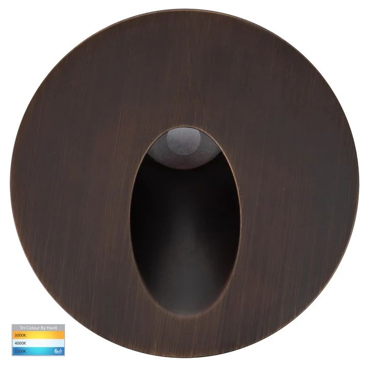HV3205T- Reces Round TRI Colour Recessed LED Step Light ANTIQUE BRASS step light