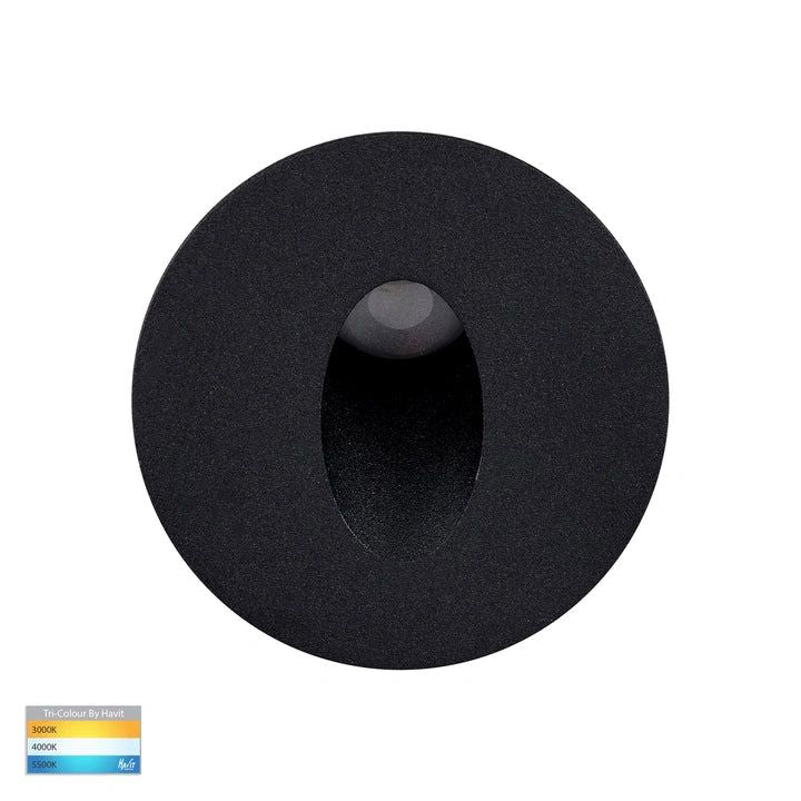 HV3206T- Mini Reces White Round TRI Colour Recessed LED Step Light BLACK step light