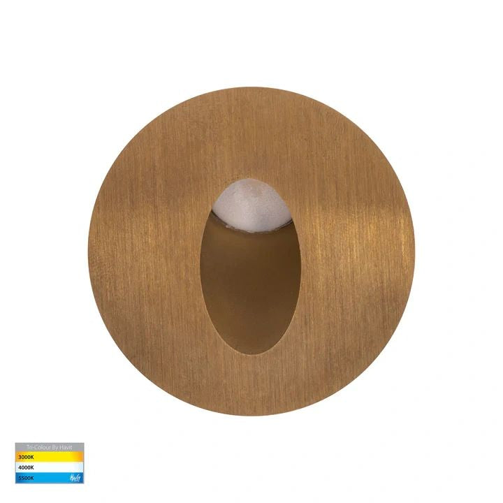 HV3206T- Mini Reces White Round TRI Colour Recessed LED Step Light BRASS step light