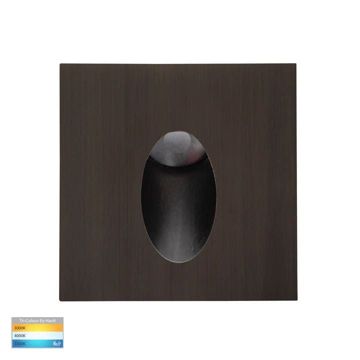 HV3216T- Mini Reces White Square TRI Colour Recessed LED Step Light ANTIQUE BRASS step light
