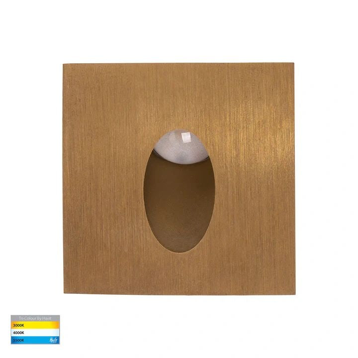 HV3216T- Mini Reces White Square TRI Colour Recessed LED Step Light BRASS step light