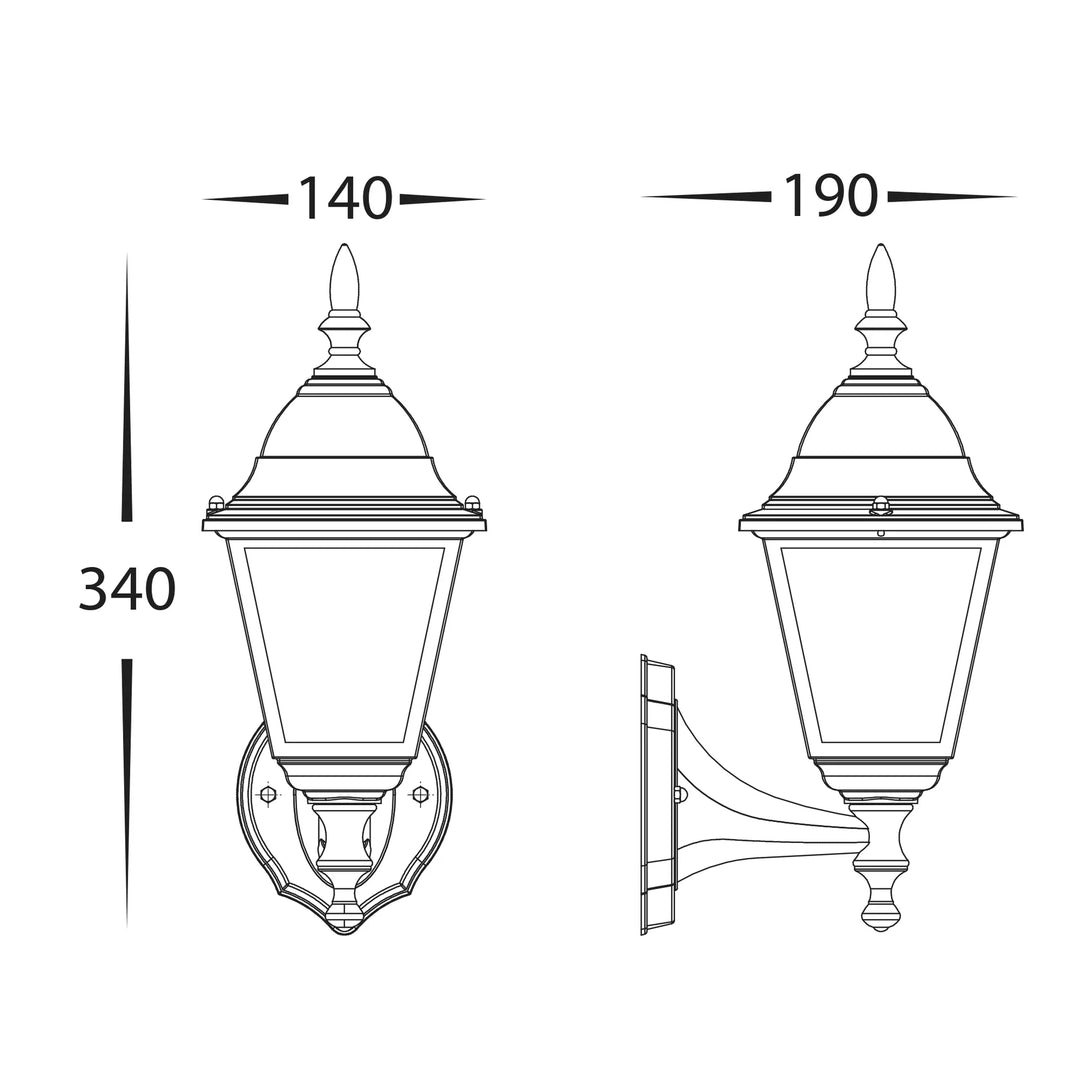 HV3551W-BLK - Newark Aluminium Black 4 Panel Coach Wall Light WALL LIGHT