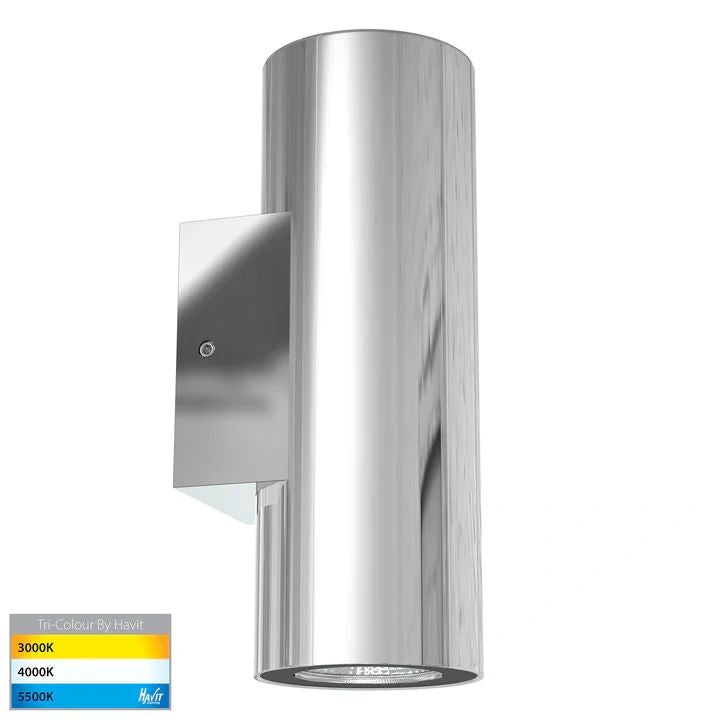 HV3626T- Aries TRI COLOUR LED Up & Down Wall Light POLIOSHED 316 STAINLESS STEEL WALL LIGHT
