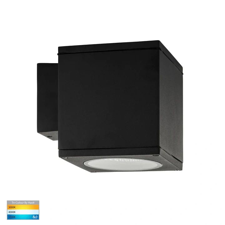 HV3628T- Porter 15w LED Large Fixed Down Wall Light BLACK SQUARE WALL LIGHT