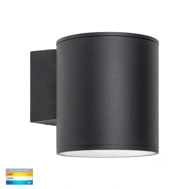 HV3628T- Porter 15w LED Large Fixed Down Wall Light BLACK ROUND WALL LIGHT
