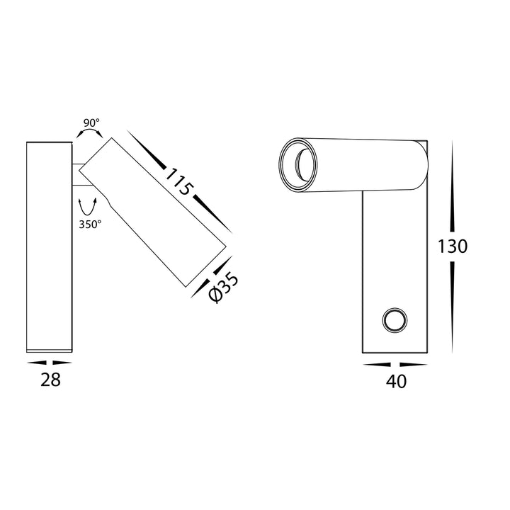 HV3686T- Lesen Black/White Single Adjustable Wall Light WALL LIGHT
