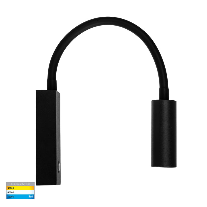 HV3687T - Lesen Black/White Single Adjustable Wall Light with Flexible Arm WALL LIGHT