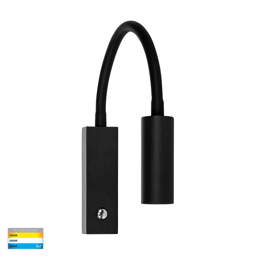 HV3687T - Lesen Black/White Single Adjustable Wall Light with Flexible Arm Black WALL LIGHT