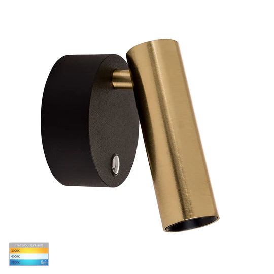 HV3689T- Lesen Single Adjustable Wall Light Black and Brass Spot light